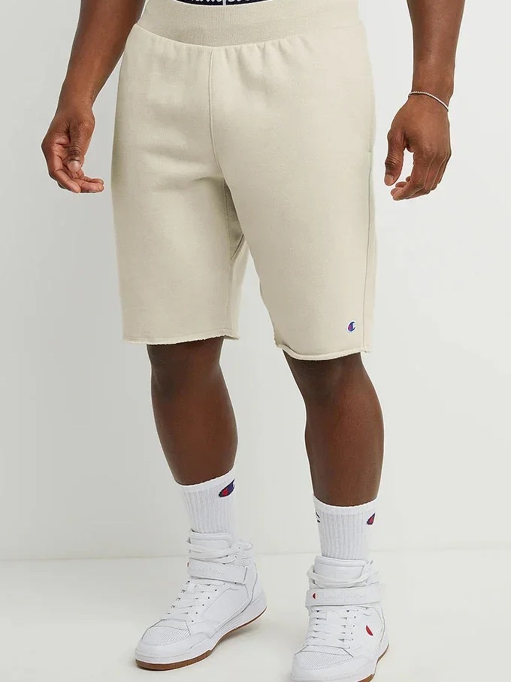Champion Reverse Weave Large Tag - Cream and Blue